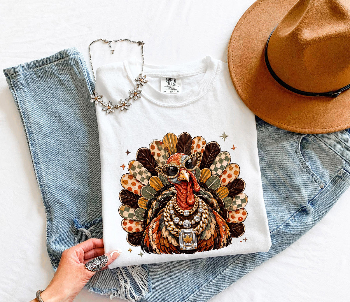 Glam Turkey Comfort Colors® T-Shirt, Turkey with Leopard Glasses Shirt, Thanksgiving Gift Tee