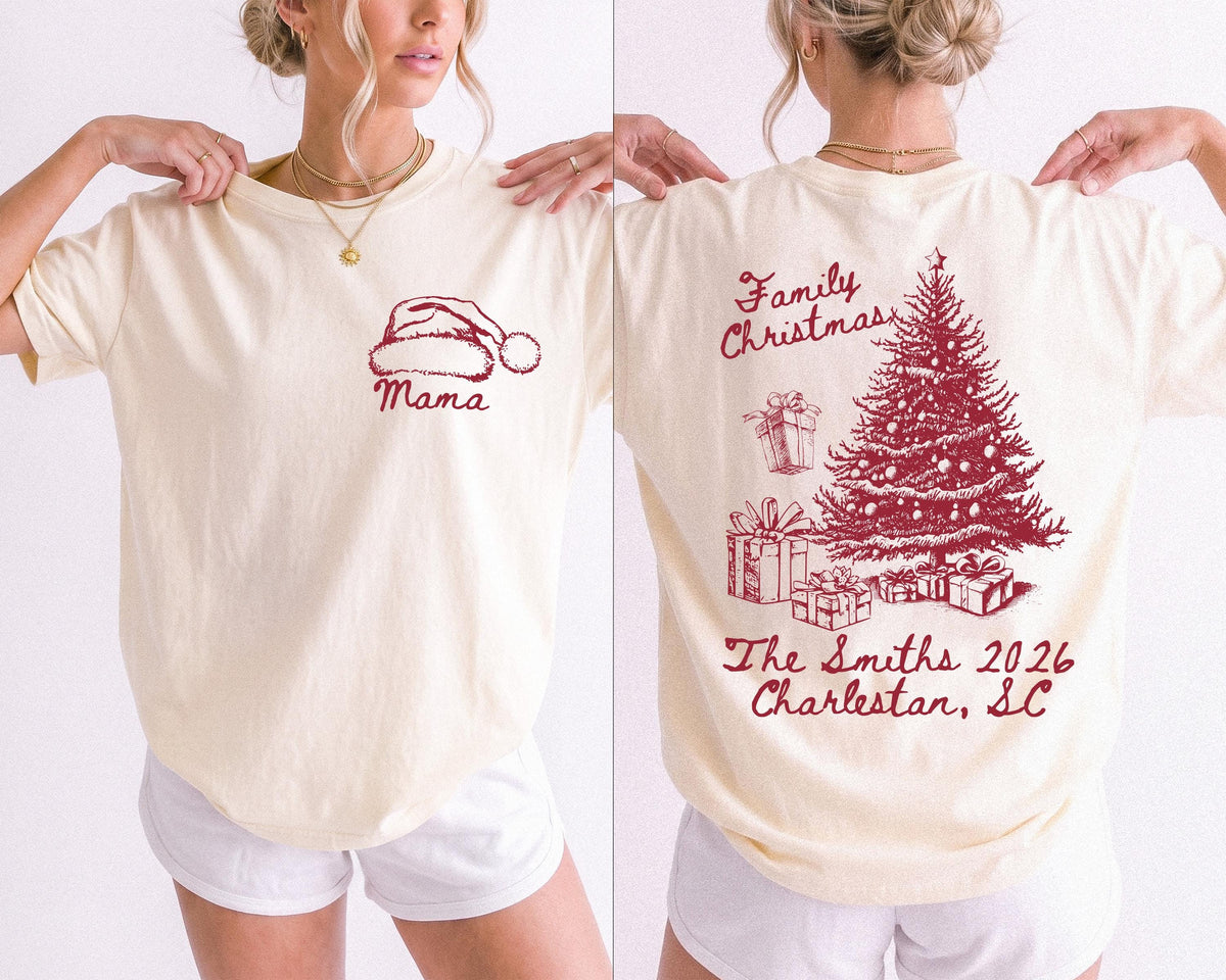 Christmas Mama Comfort Colors® Shirt, Custom Xmas Mom Tee, Holiday Family Reunion Gift