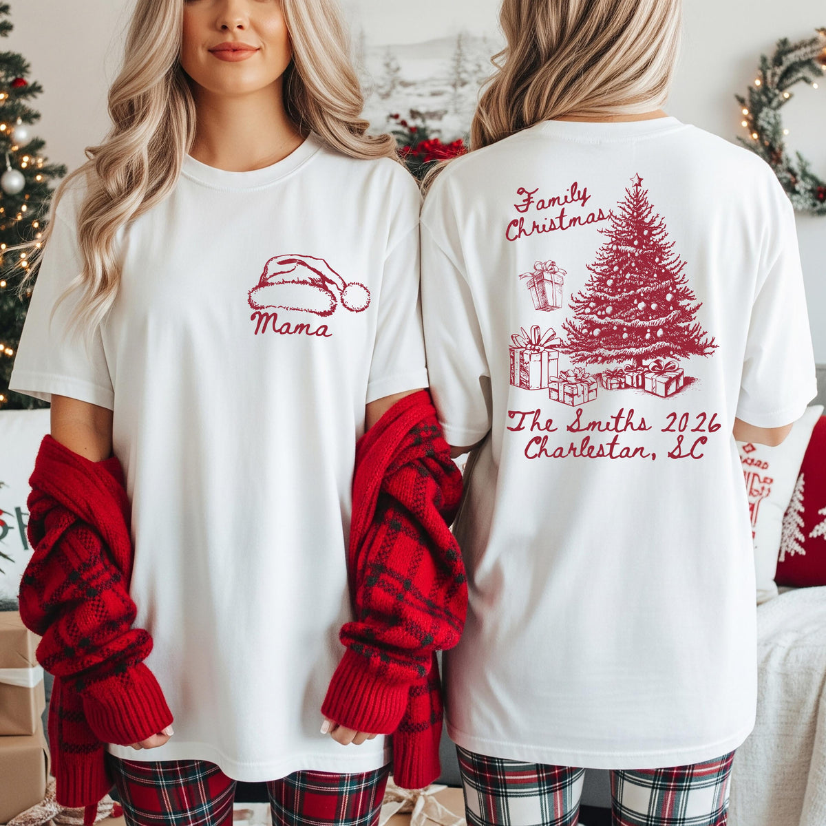 Christmas Mama Comfort Colors® Shirt, Custom Xmas Mom Tee, Holiday Family Reunion Gift