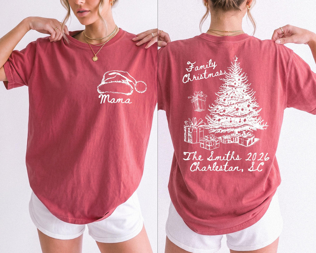 Christmas Mama Comfort Colors® Shirt, Custom Xmas Mom Tee, Holiday Family Reunion Gift