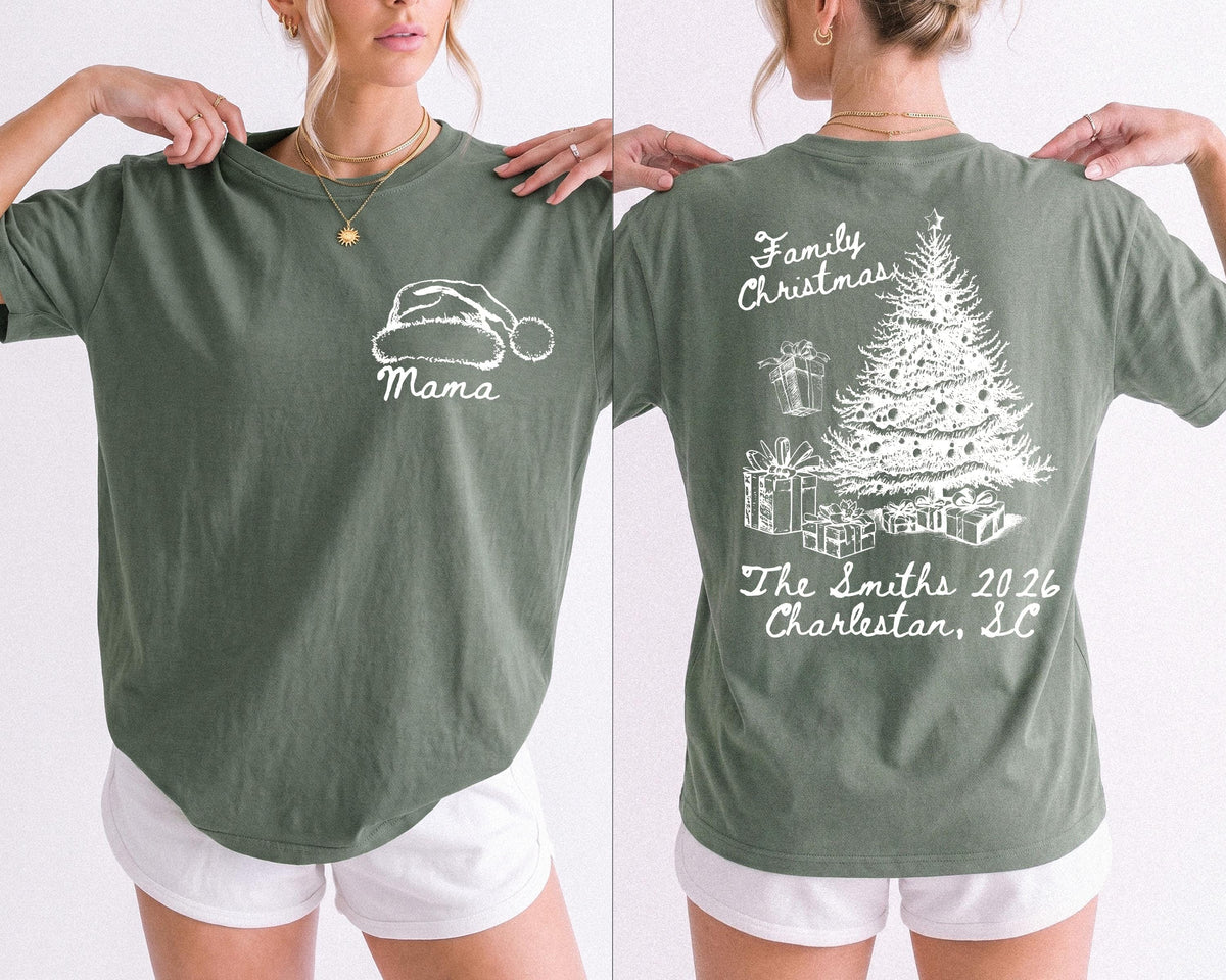 Christmas Mama Comfort Colors® Shirt, Custom Xmas Mom Tee, Holiday Family Reunion Gift