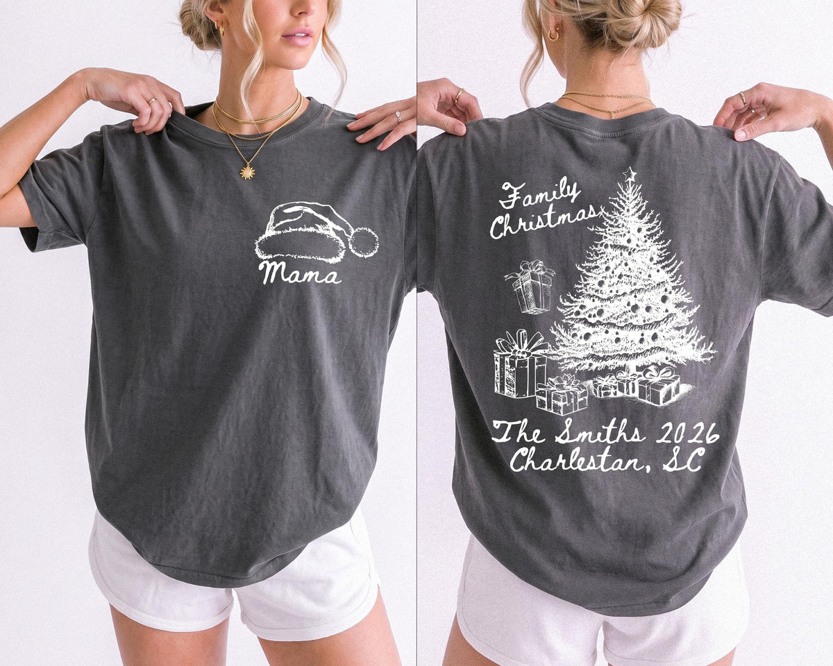 Christmas Mama Comfort Colors® Shirt, Custom Xmas Mom Tee, Holiday Family Reunion Gift