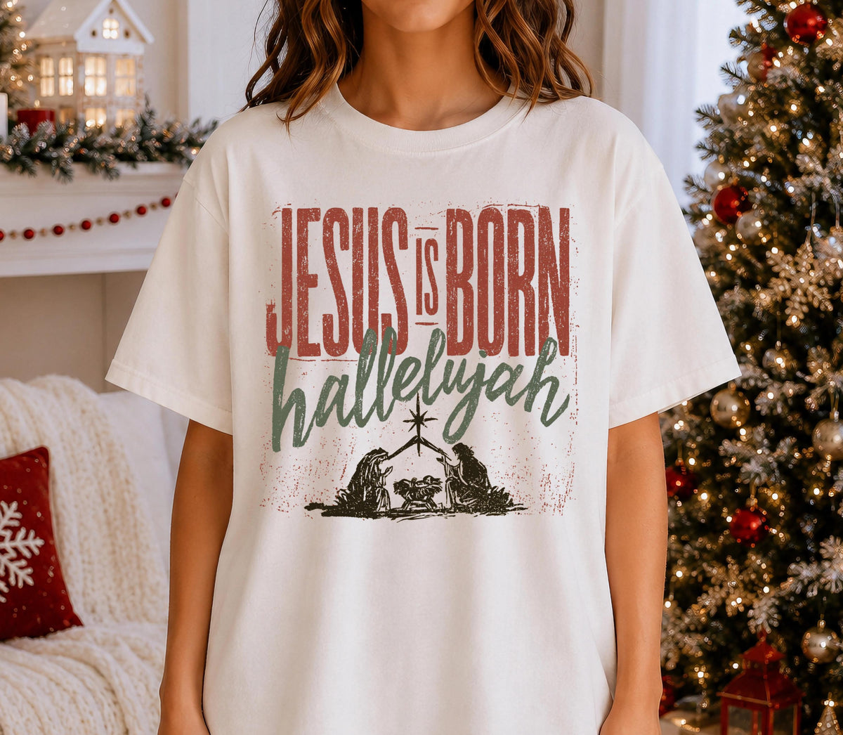Jesus Is Born Hallelujah Comfort Colors® Shirt, Religious Christmas Long Sleeve, Christian Family Gift