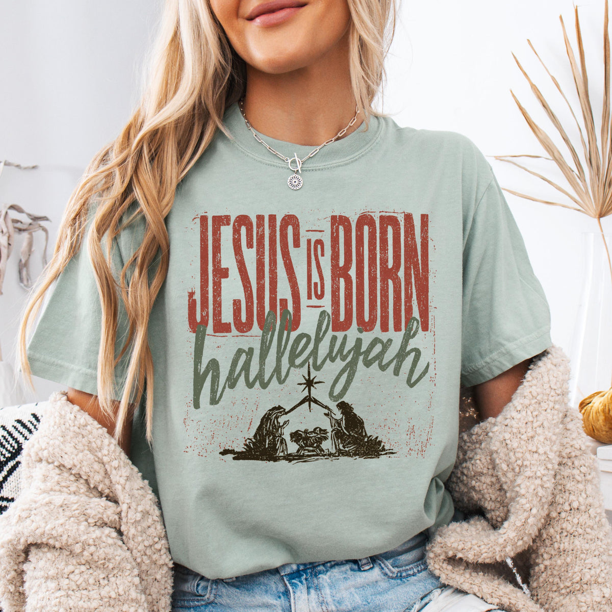 Jesus Is Born Hallelujah Comfort Colors® Shirt, Religious Christmas Long Sleeve, Christian Family Gift