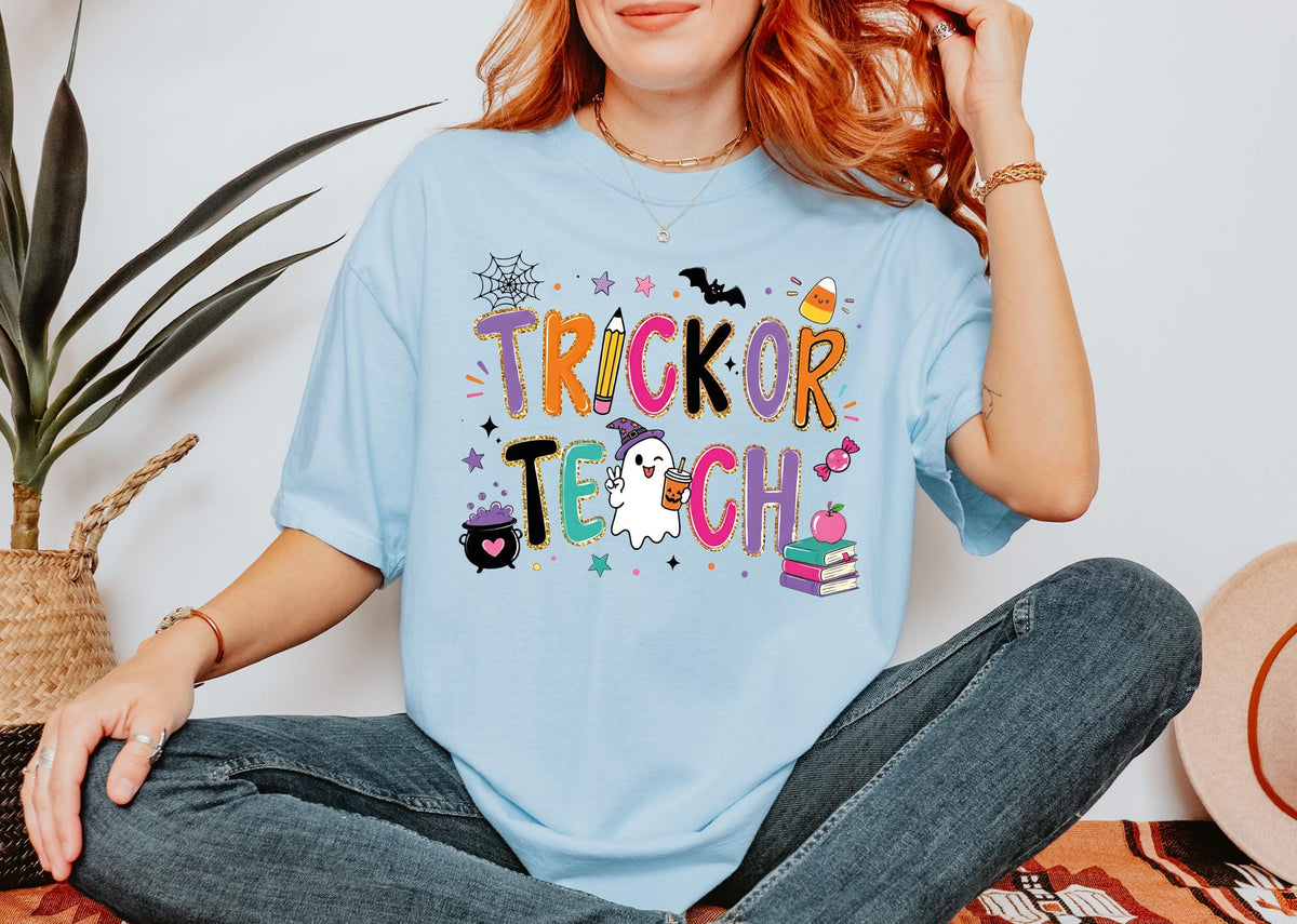 Halloween Teacher Comfort Colors® T-Shirt, Trick or Treat Teacher Tee, Spooky Season Teacher Gift