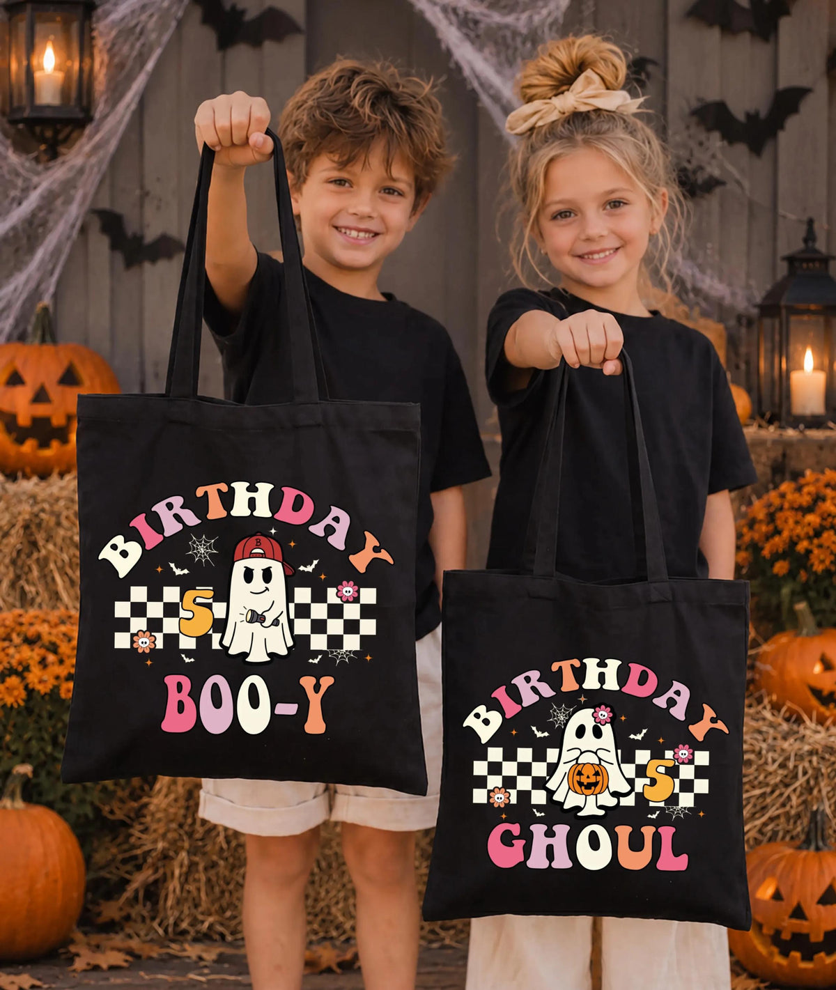 Custom Ghoul Birthday Tote Bag, Halloween Birthday Kids Bags, Personalized Spooky Tote Bag, Trick or Treat Matching Totes