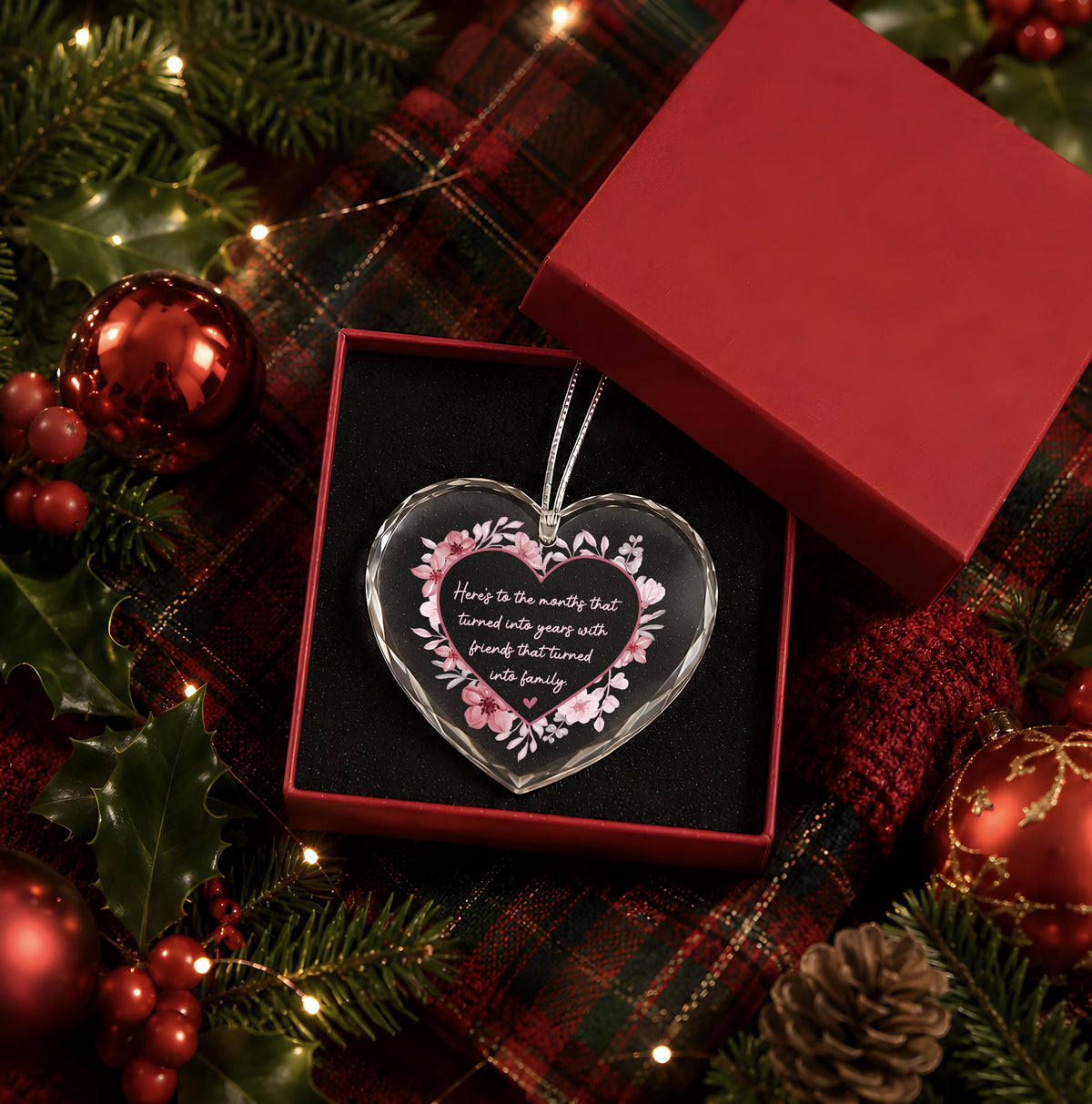 Friendship Christmas Ornament, Friends Turned Family Keepsake, Heart Shaped Tree Decor, Best Friend Gift, Meaningful Holiday Bauble