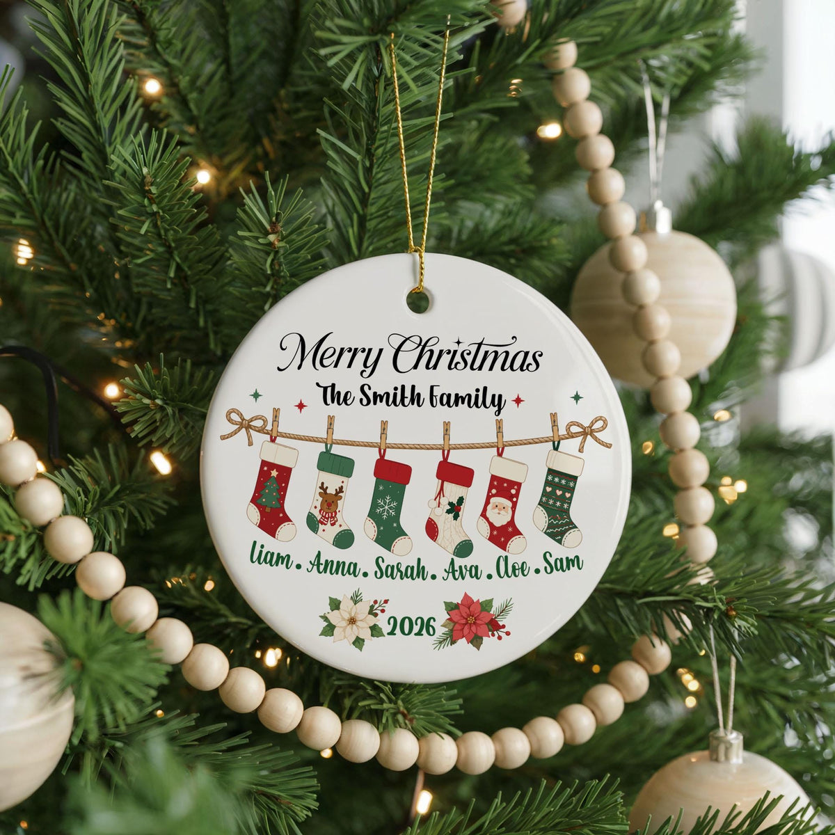 Personalized Family Christmas Ornament, Custom Stocking Names Bauble, Holiday Keepsake, Festive Tree Decor, Family Gift 2026