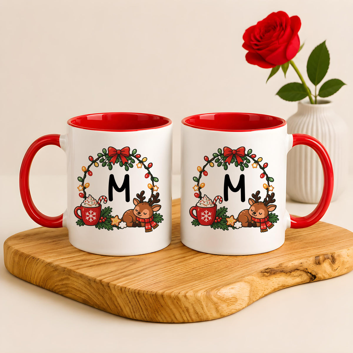 Custom Christmas Monogram Coffee Mug, Personalized Initial Winter Cabin Ceramic Cup