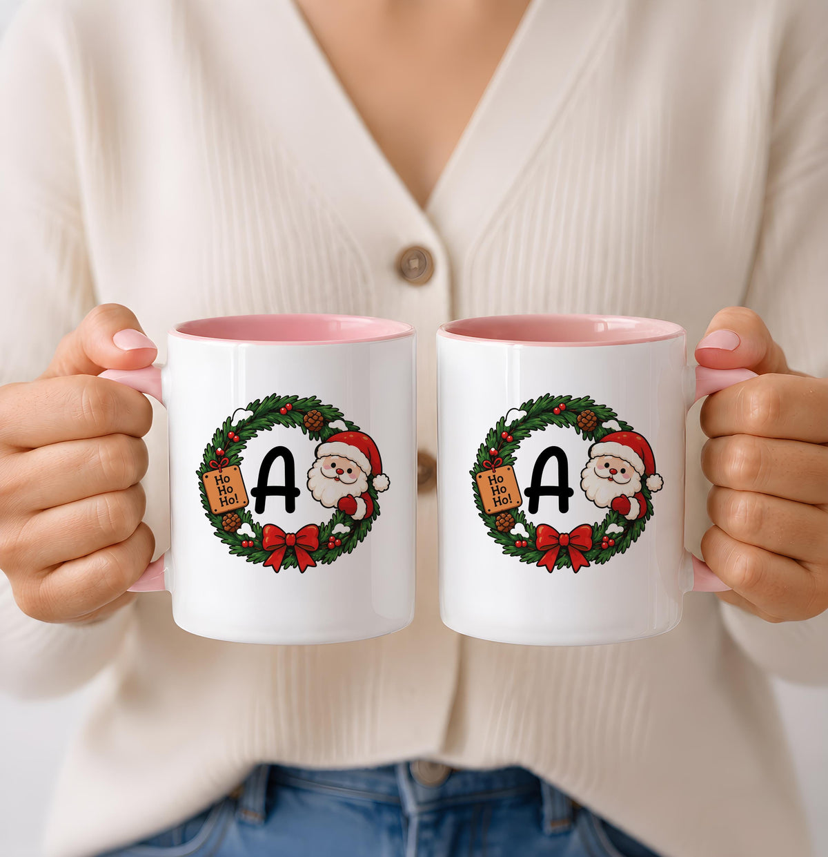 Custom Christmas Monogram Coffee Mug, Personalized Initial Winter Cabin Ceramic Cup