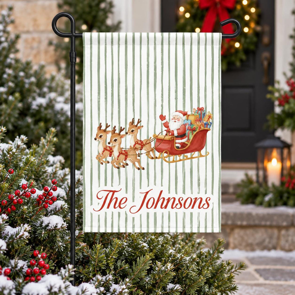 Custom Christmas Garden Flag, Squirrel with Gifts, Personalized Family Name (Vinyl)