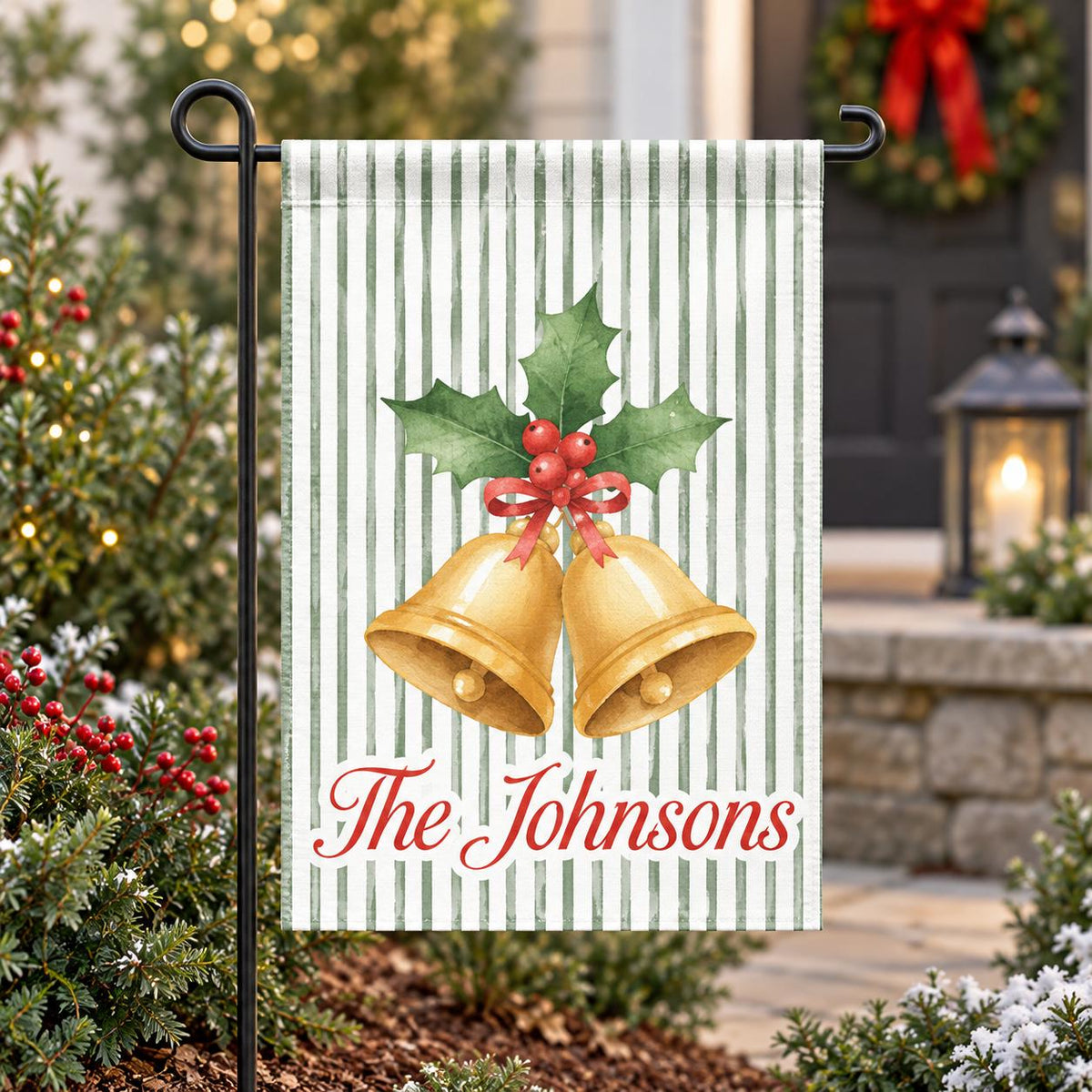Custom Christmas Garden Flag, Squirrel with Gifts, Personalized Family Name (Vinyl)