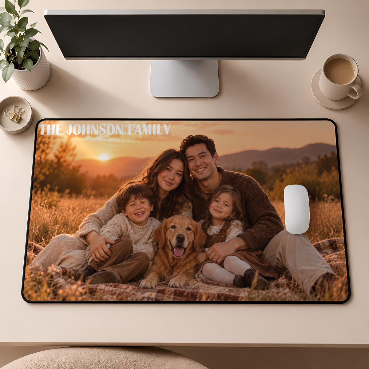 Personalized Family Name & Photo Desk Mat, Custom Family Picture Mouse Pad, Office Accessory
