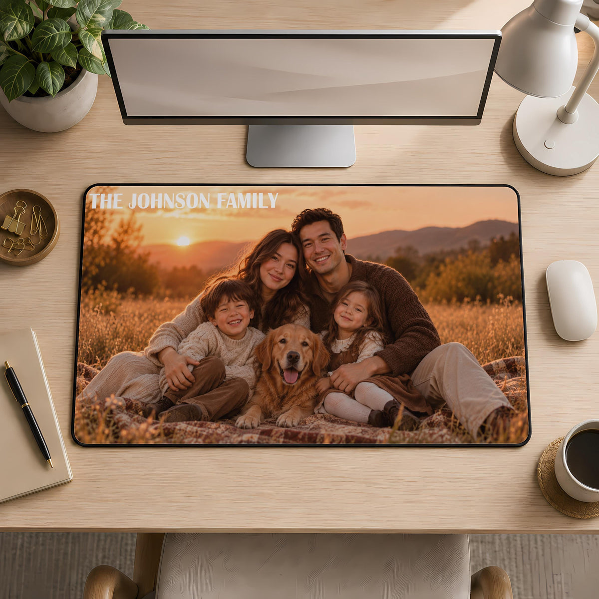 Personalized Family Name & Photo Desk Mat, Custom Family Picture Mouse Pad, Office Accessory