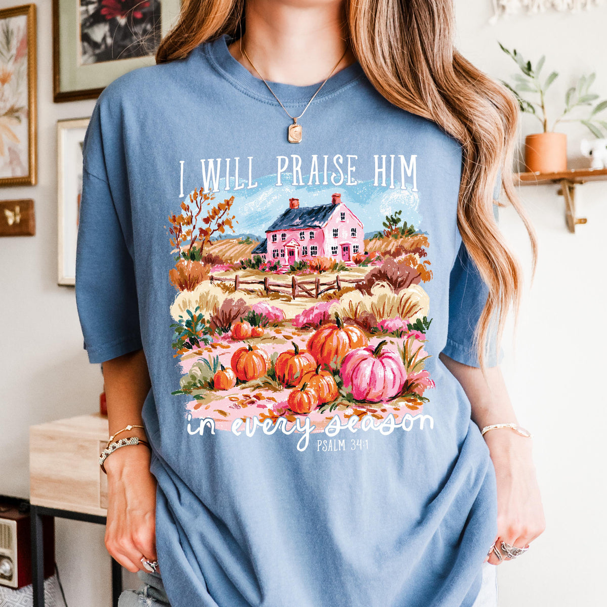 I Will Praise Him Comfort Colors® Shirt, Bible Verse Fall Pumpkin Season T-Shirt, Christian Autumn Long Sleeve