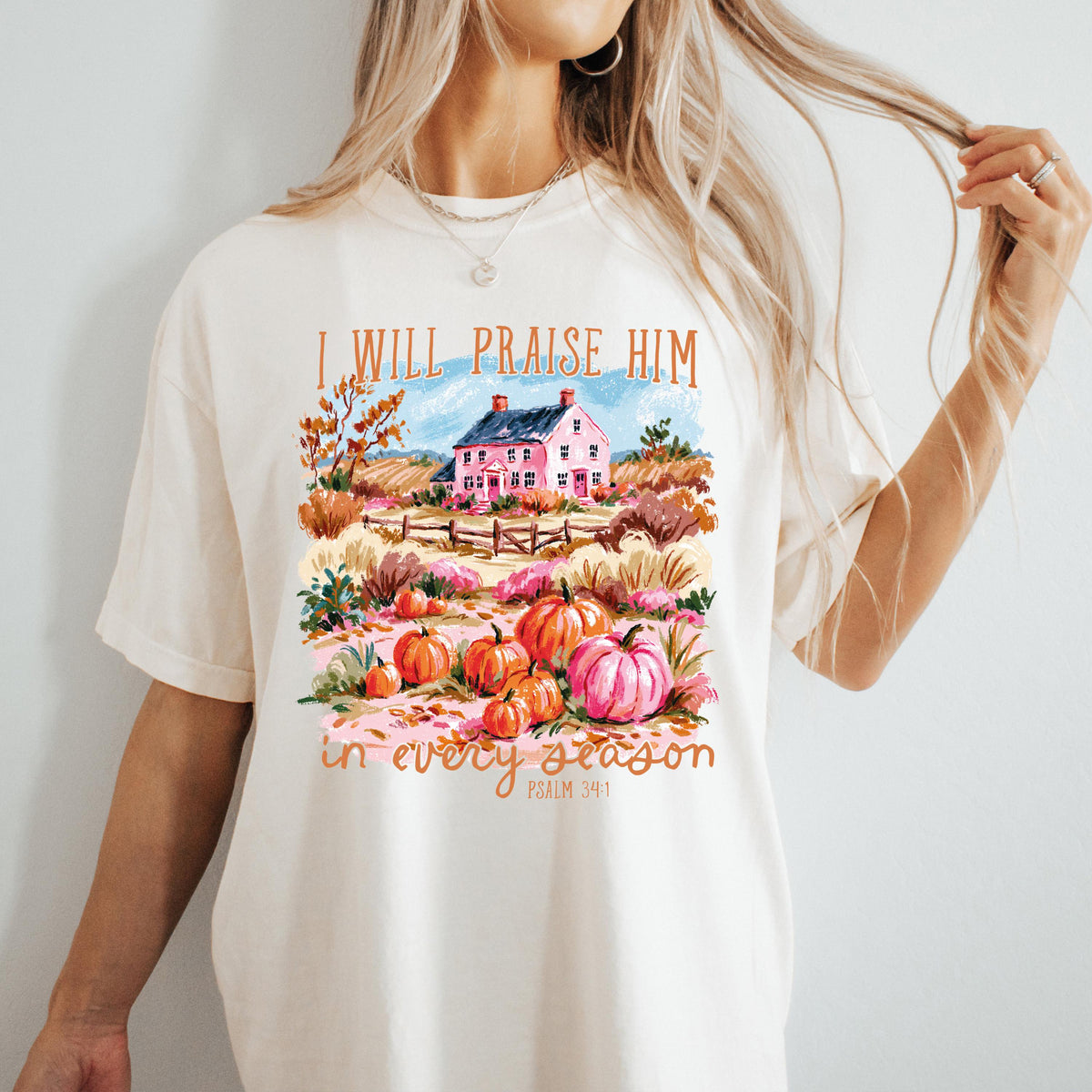 I Will Praise Him Comfort Colors® Shirt, Bible Verse Fall Pumpkin Season T-Shirt, Christian Autumn Long Sleeve