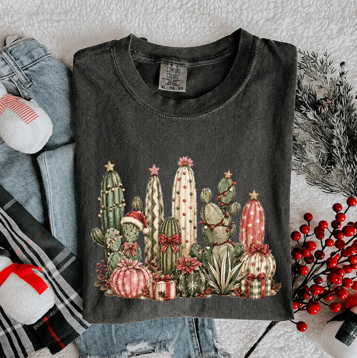Feliz Navidad Comfort Colors® T-Shirt, Mexican Merry Christmas Tee, Cactus Lover Holiday Gift