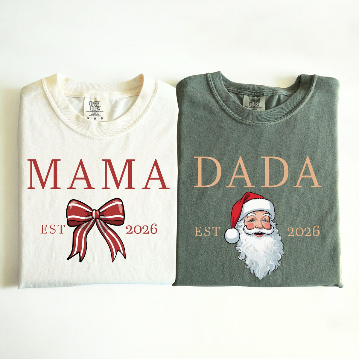 Christmas Family Comfort Colors® Shirt, Santa Dada & Bow Mama Shirt, Holiday Family Matching Gift