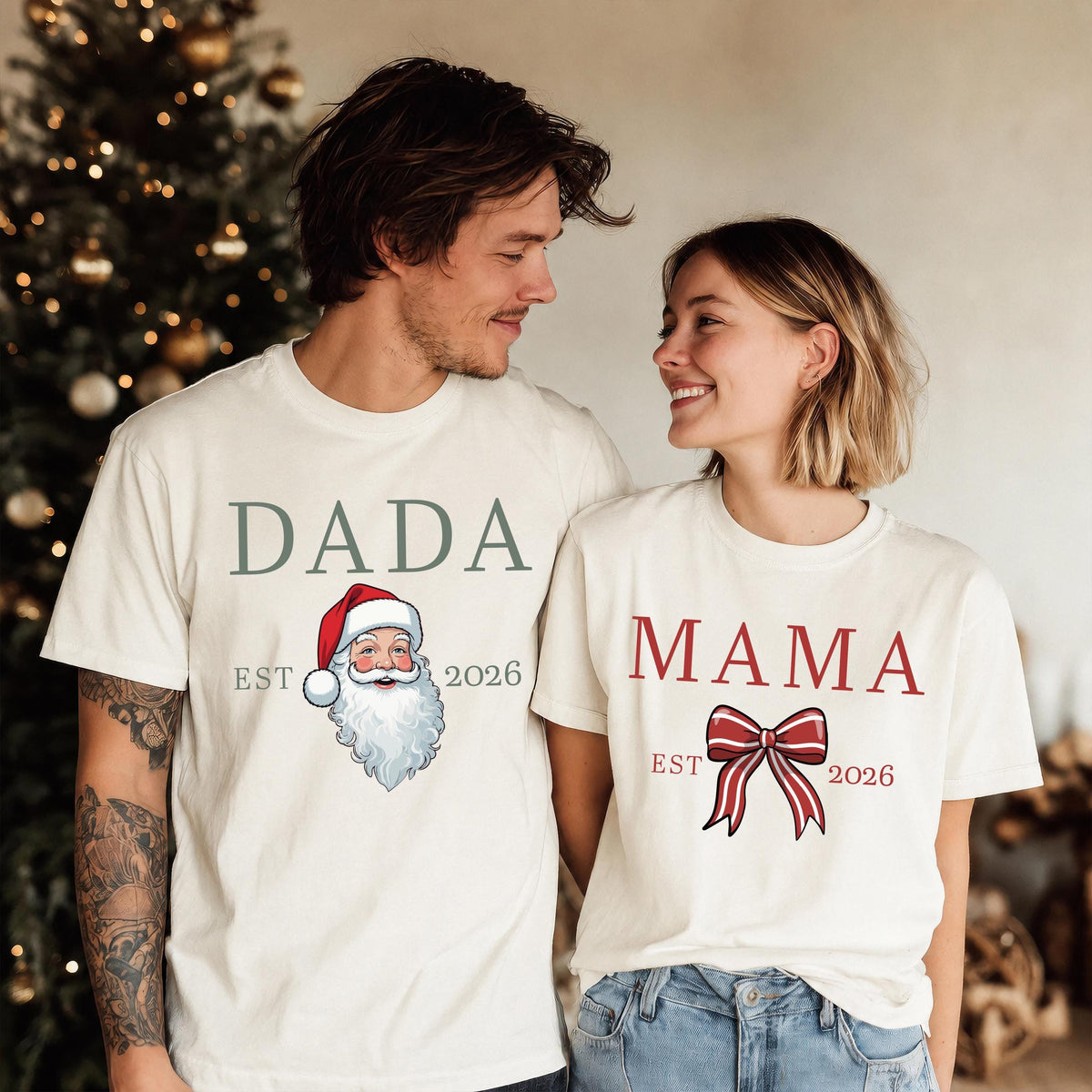 Christmas Family Comfort Colors® Shirt, Santa Dada & Bow Mama Shirt, Holiday Family Matching Gift