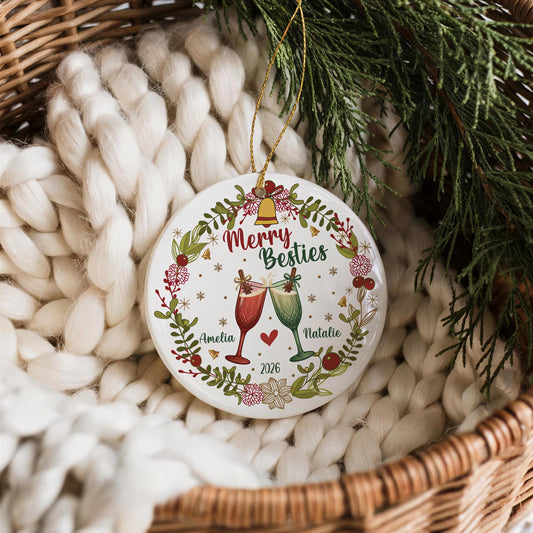 Personalized Best Friend Christmas Ornament, Merry Besties Custom Keepsake