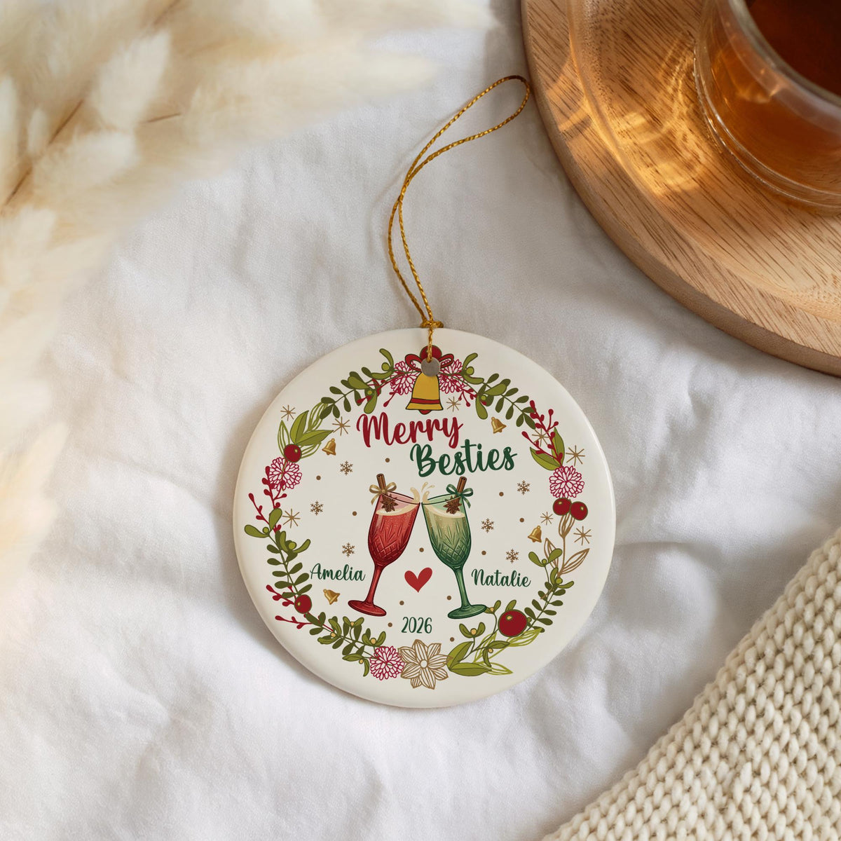 Personalized Best Friend Christmas Ornament, Merry Besties Custom Keepsake