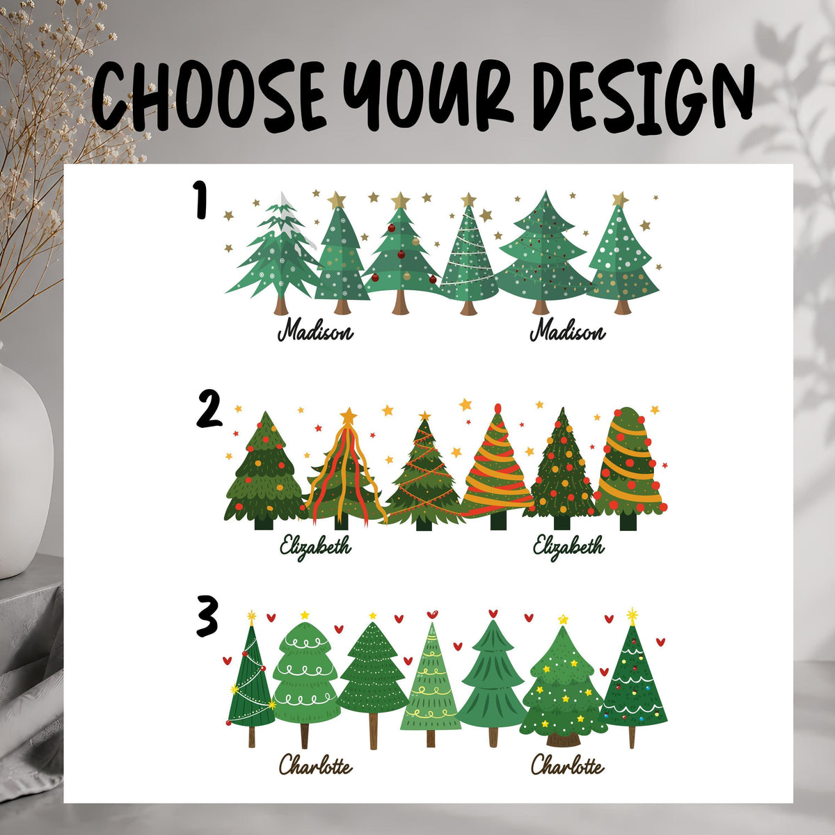 Custom Name Christmas Tree Pattern Mug, Secret Santa Gift, Holiday Coffee Cup
