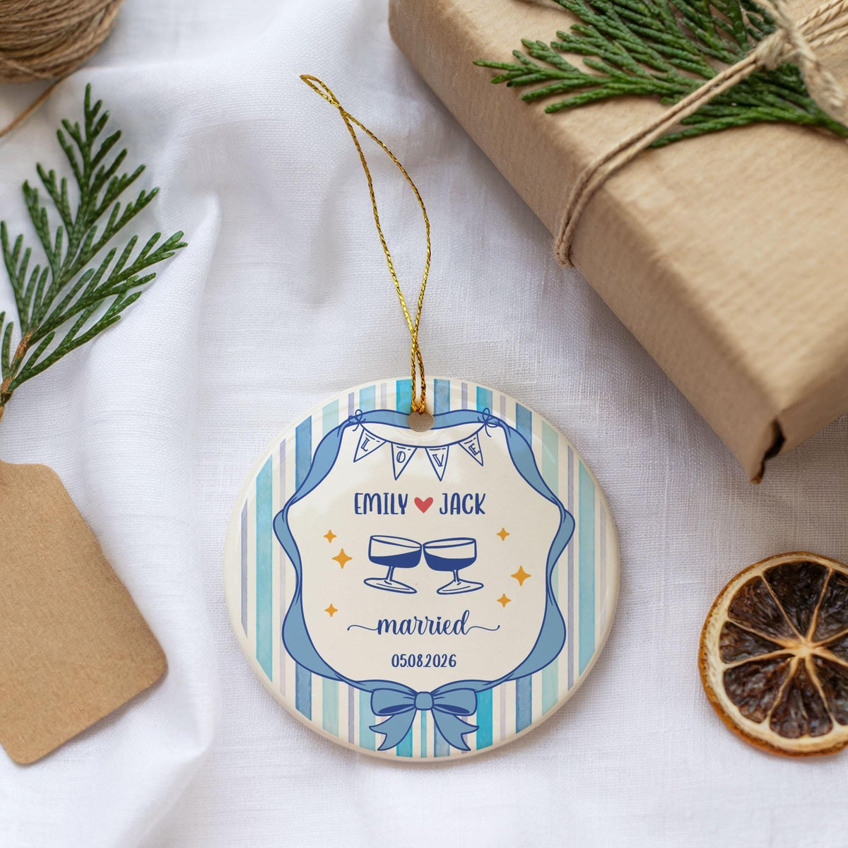 First Christmas Married Ornament, Mr and Mrs Wedding Keepsake