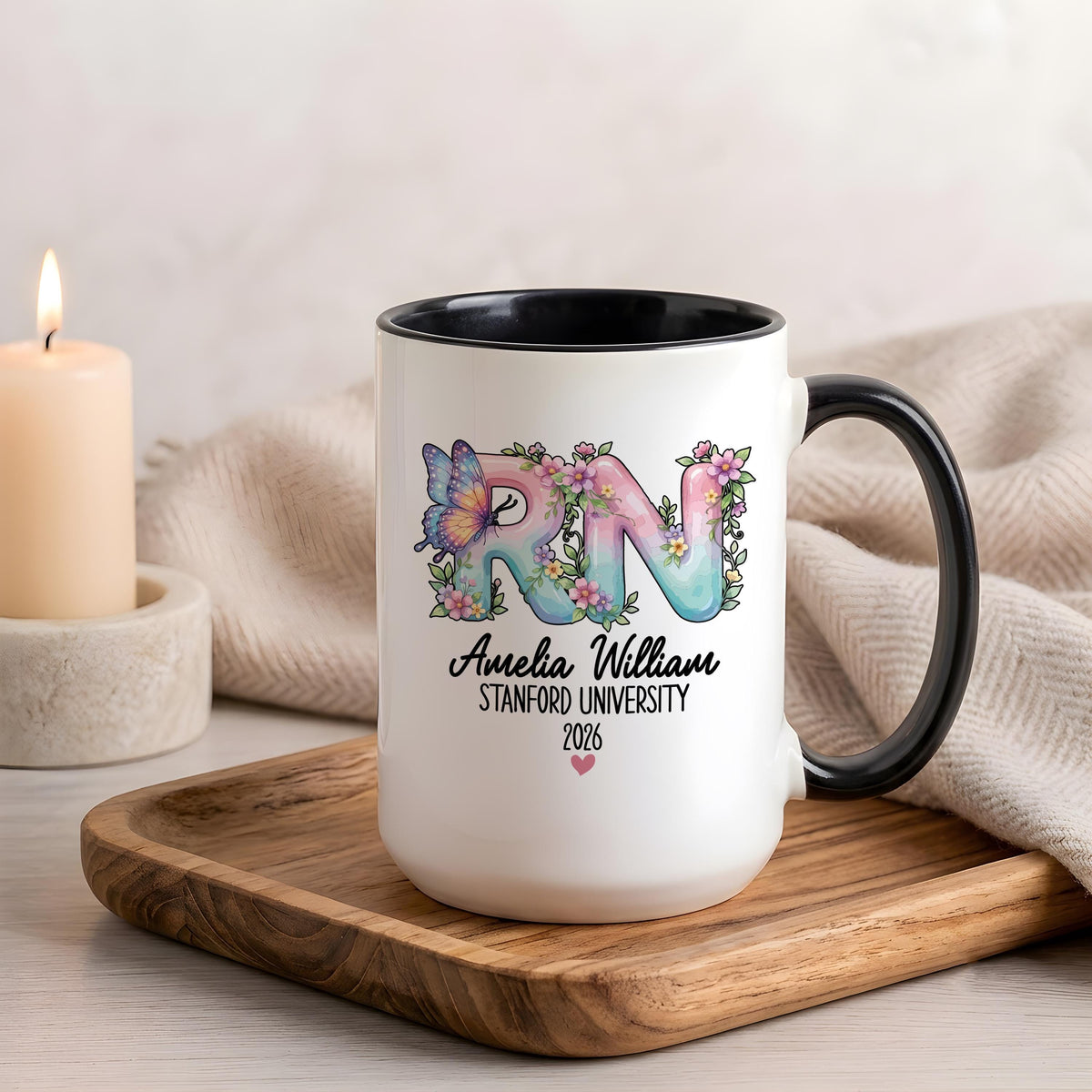 Personalized Floral RN Graduation Mug, Custom Nurse Coffee Cup, Nursing School Grad Gift