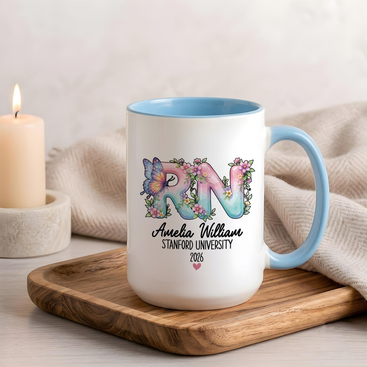 Personalized Floral RN Graduation Mug, Custom Nurse Coffee Cup, Nursing School Grad Gift