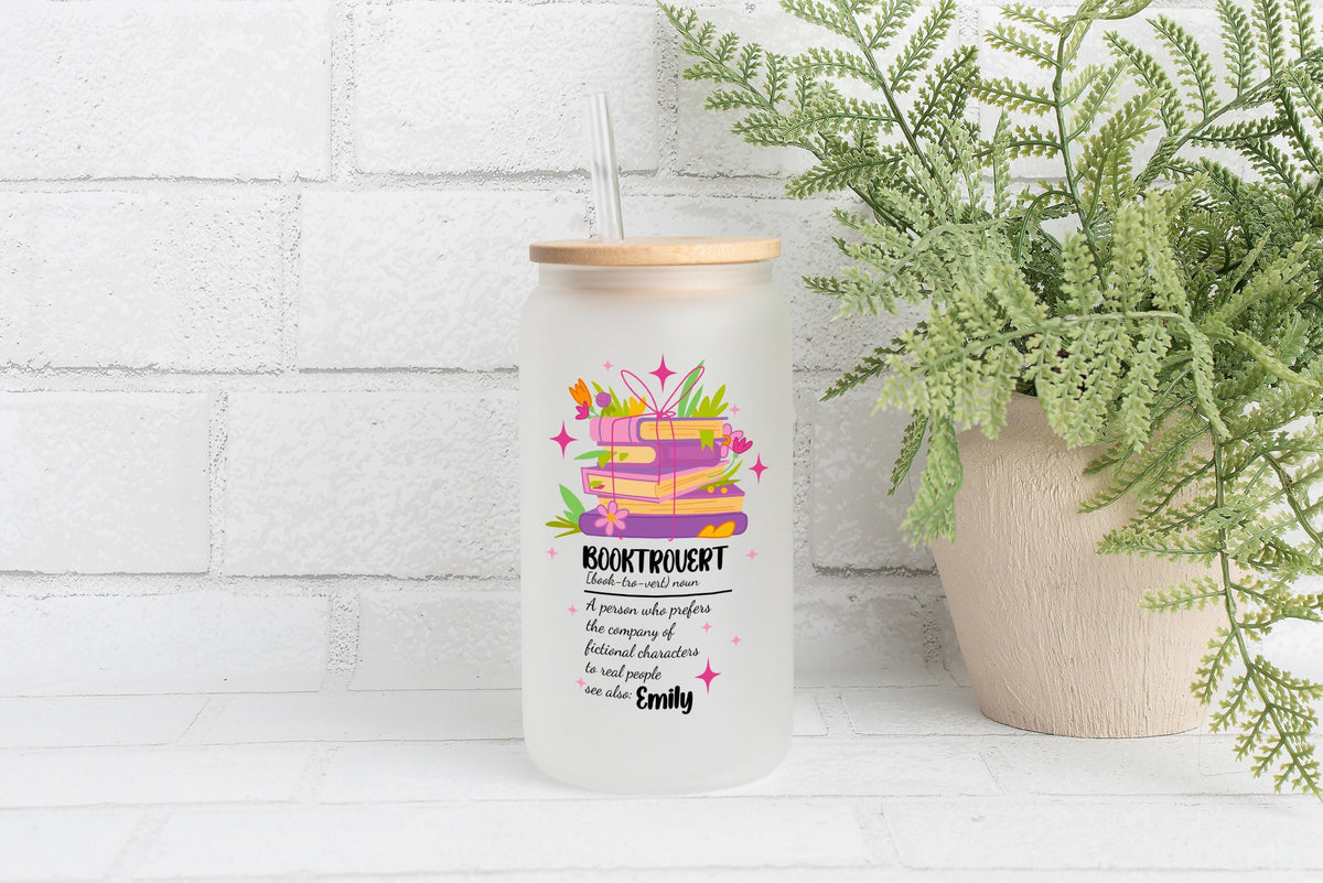 Personalized Booktrovert Can Glass Tumbler, Book Lover Iced Coffee Cup, Custom BookTok Gift