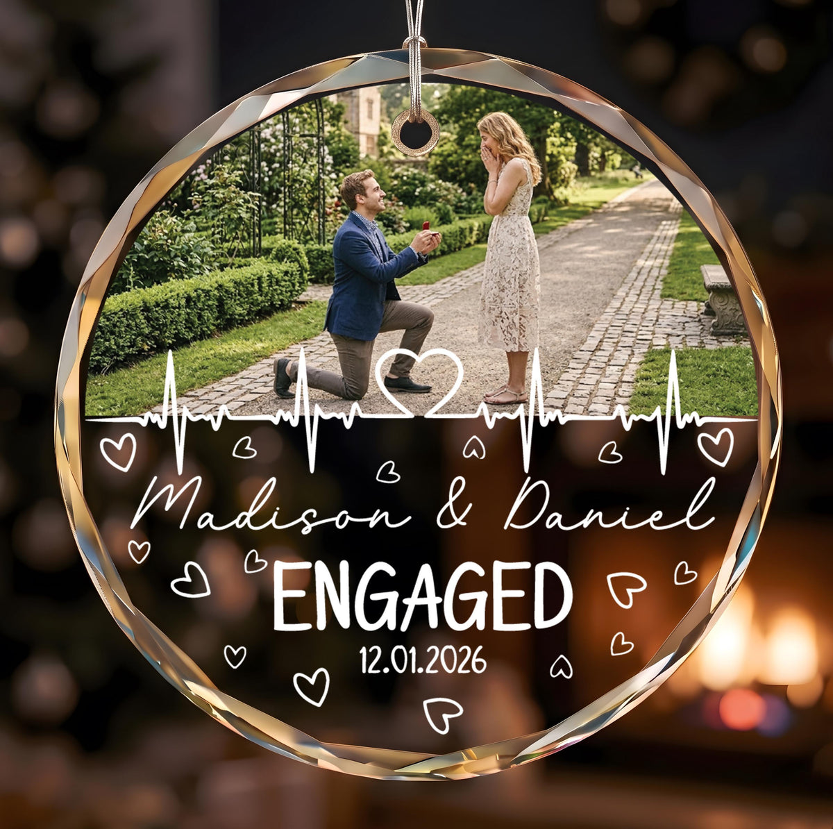 Personalized First Christmas Engaged Ornament, Custom Photo Engagement Keepsake