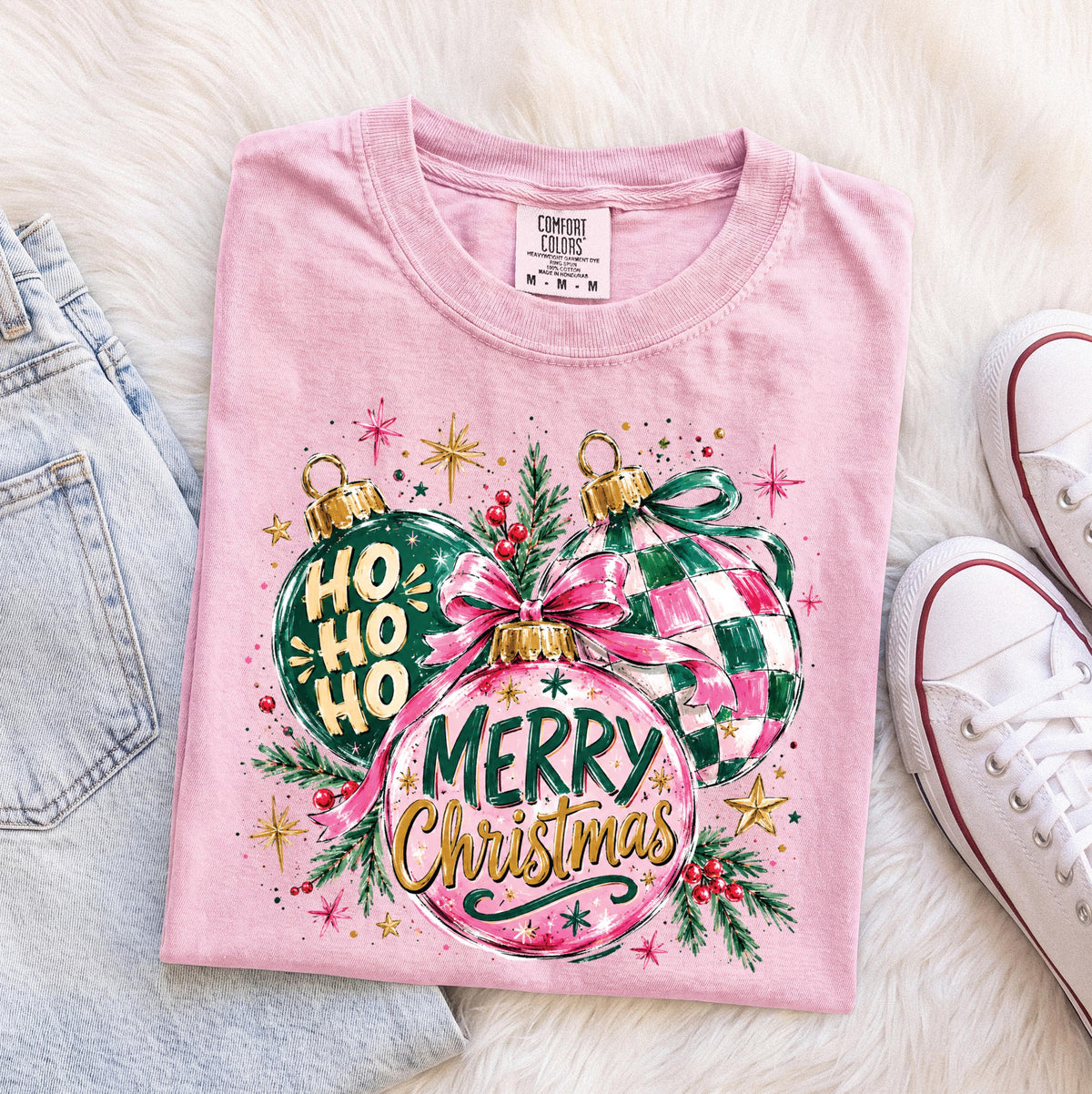 Christmas Ornaments Comfort Colors® Shirt, Merry Christmas Tee, Preppy Women Holiday Gift