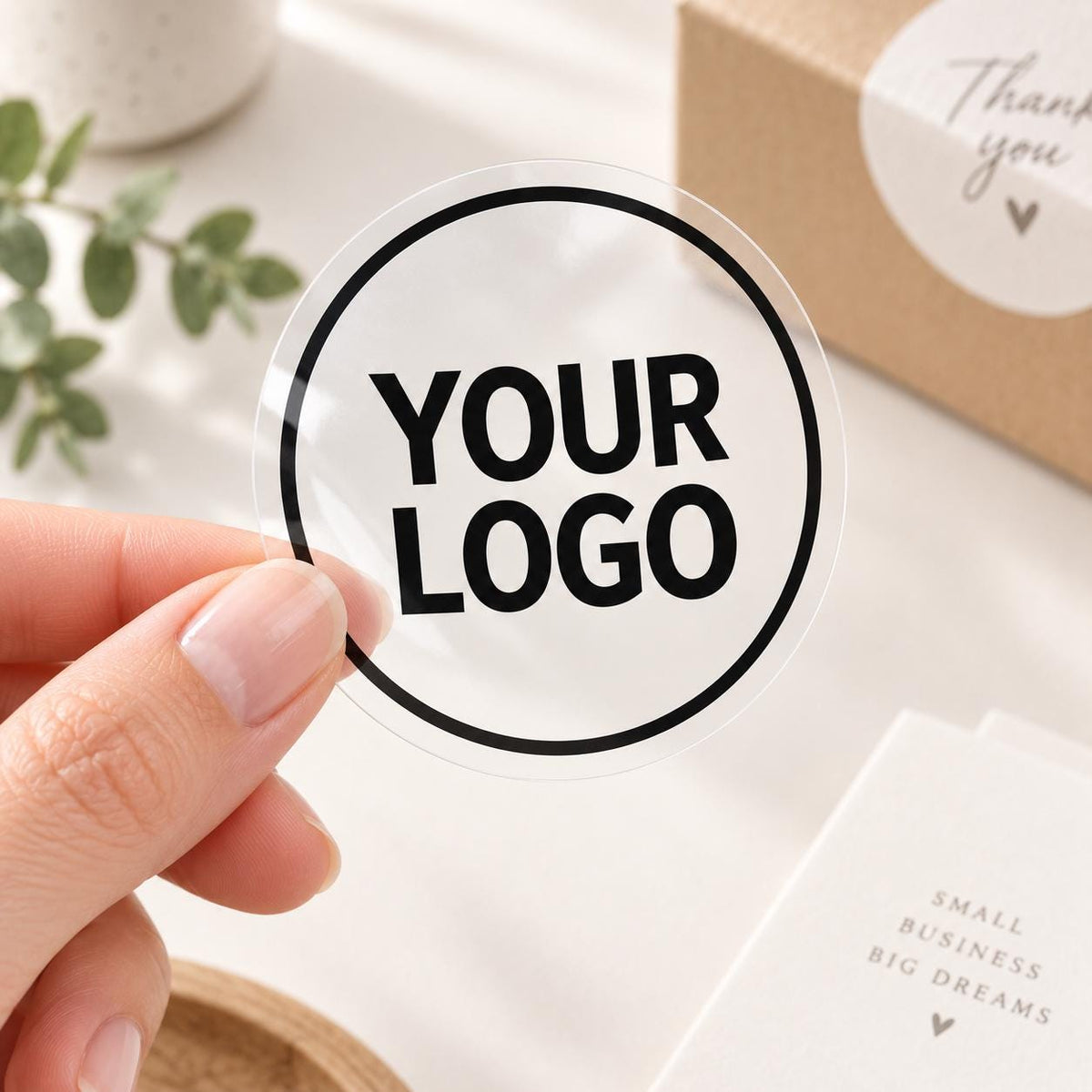 Custom Round Logo Stickers, Clear or White, Gold Silver Red Black (Peel & Stick)