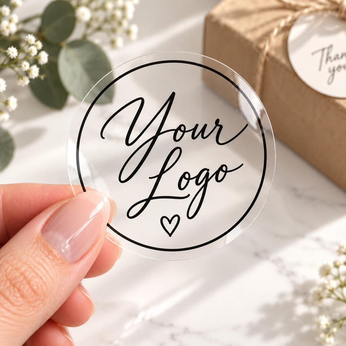 Custom Round Logo Stickers, Clear or White, Gold Silver Red Black (Peel & Stick)