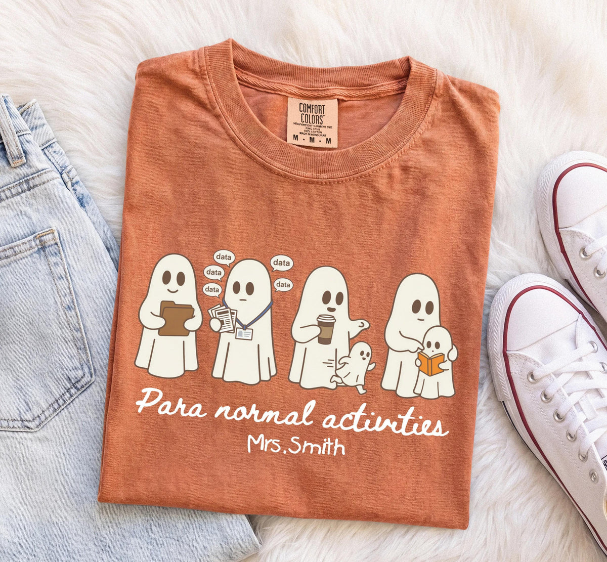 Paraprofessional Ghost Comfort Colors® T-Shirt, Custom Halloween Teacher Tee, Spooky Season Teacher Aide Gift