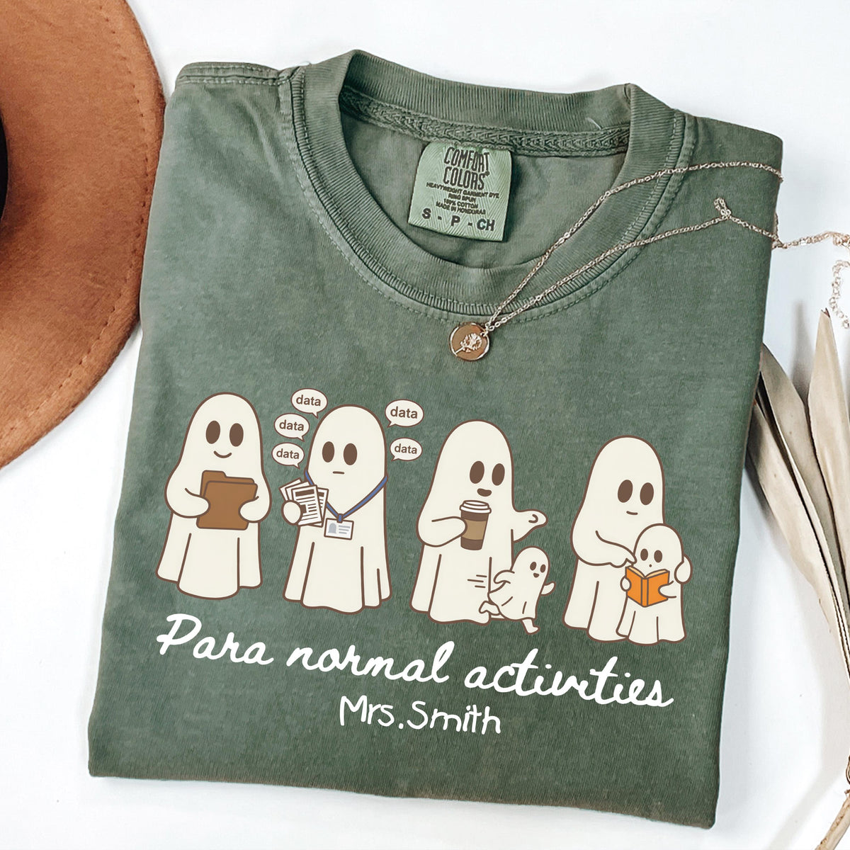 Paraprofessional Ghost Comfort Colors® T-Shirt, Custom Halloween Teacher Tee, Spooky Season Teacher Aide Gift