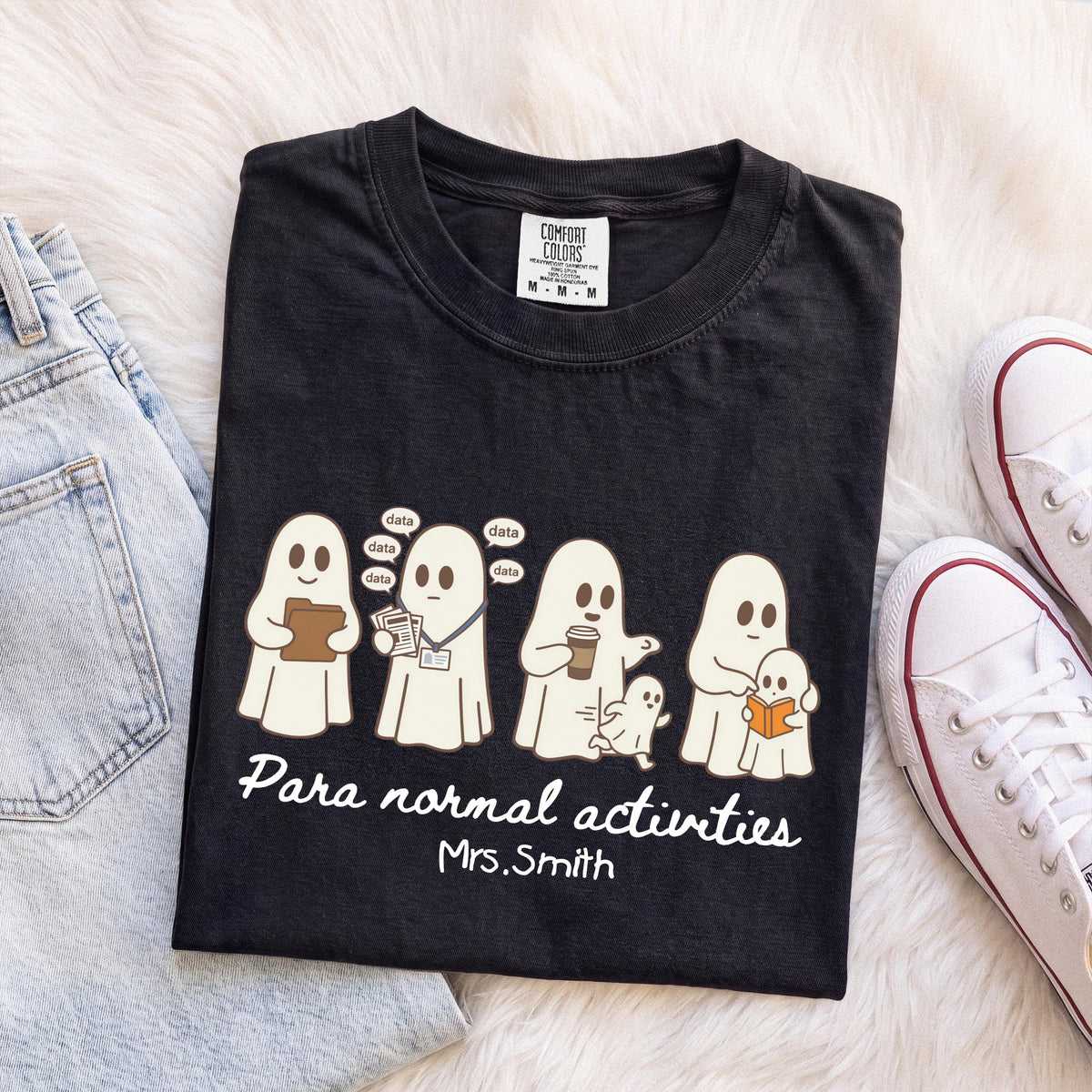 Paraprofessional Ghost Comfort Colors® T-Shirt, Custom Halloween Teacher Tee, Spooky Season Teacher Aide Gift