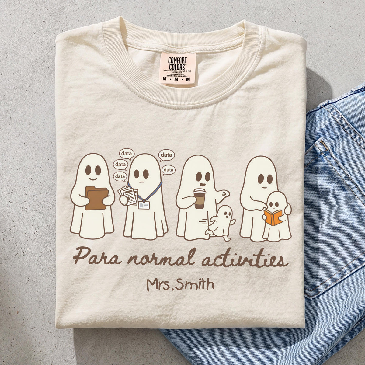 Paraprofessional Ghost Comfort Colors® T-Shirt, Custom Halloween Teacher Tee, Spooky Season Teacher Aide Gift