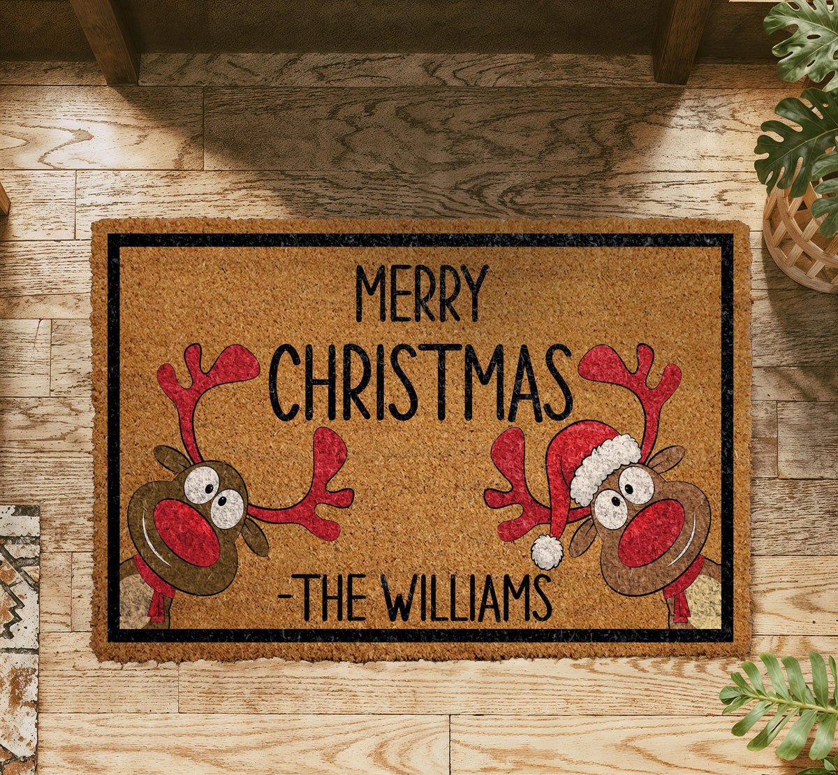 Personalized Christmas Doormat, Funny Reindeer Welcome Mat