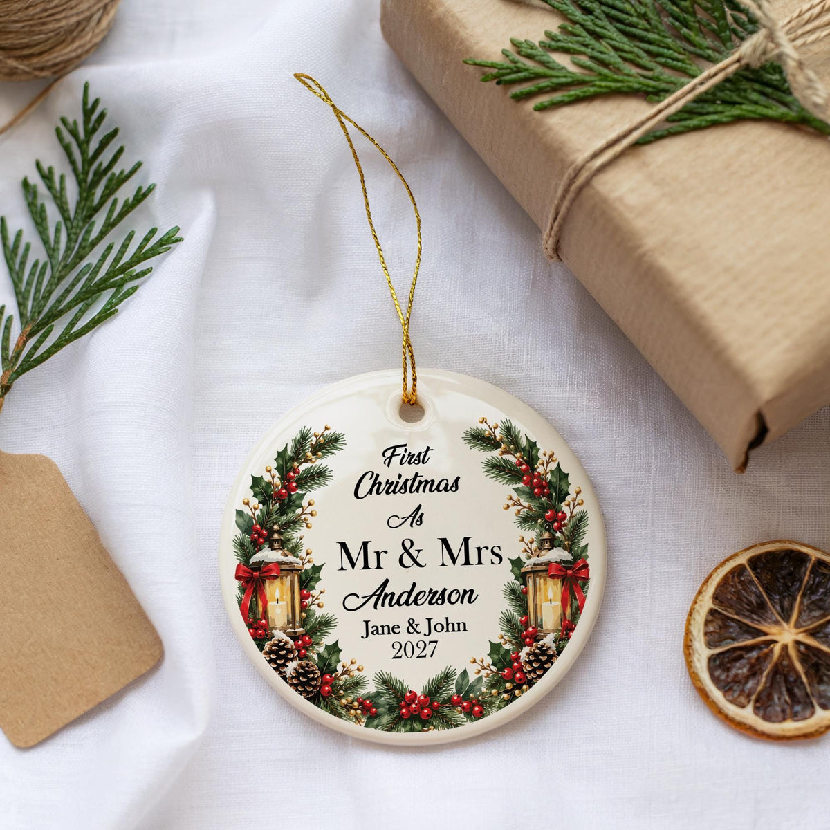 First Christmas As Mr & Mrs Ornament, Couple Holiday Ornament, Custom Ceramic Keepsake