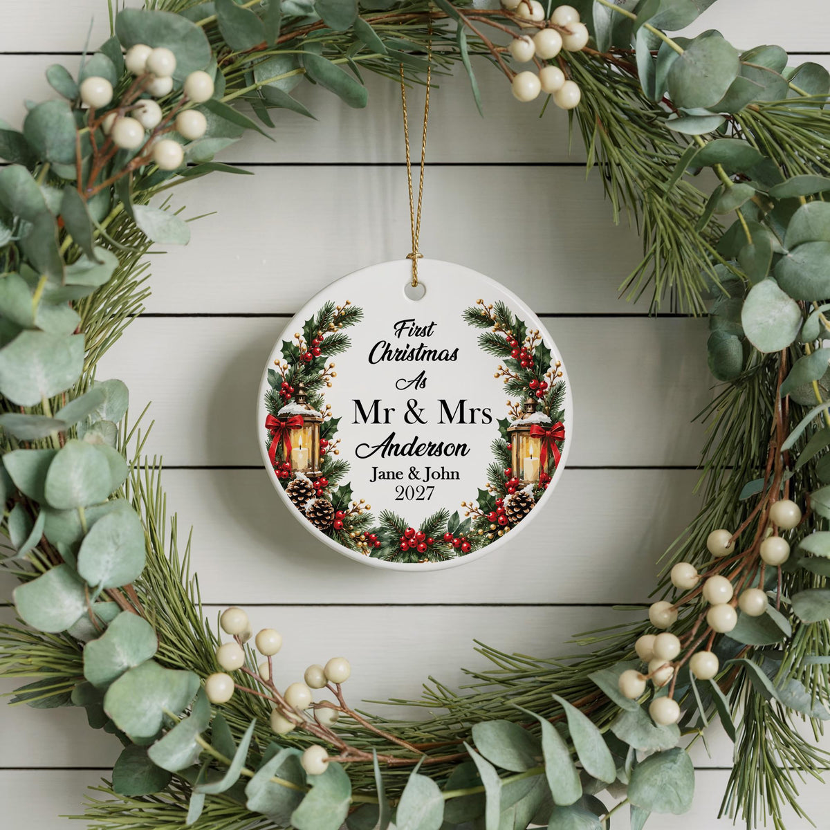 First Christmas As Mr & Mrs Ornament, Couple Holiday Ornament, Custom Ceramic Keepsake