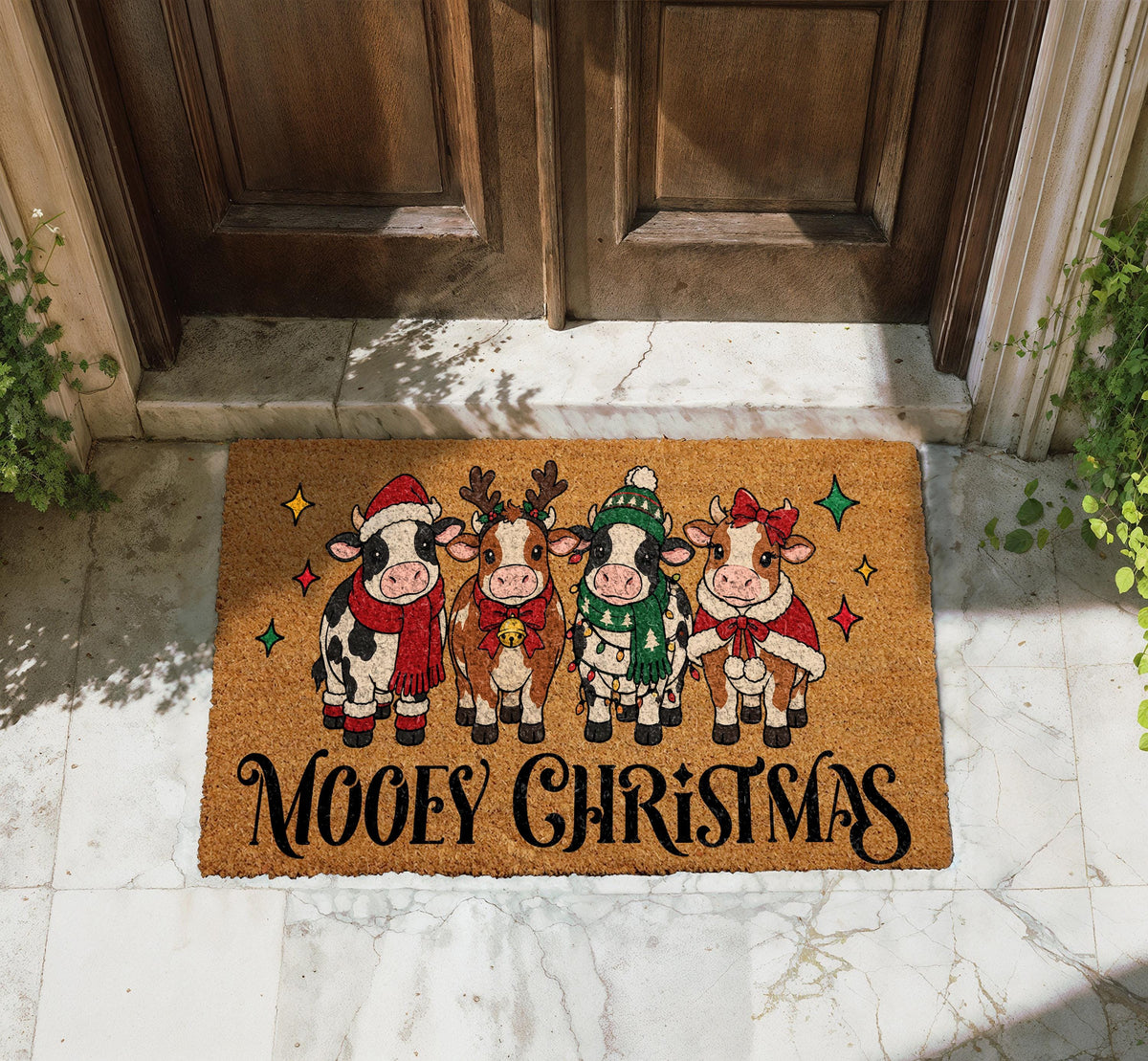 Mooey Christmas Doormat, Highland Cow Christmas Welcome Mat, Funny Christmas Door Mat, Farmhouse Holiday Decor, Coir Entryway Rug
