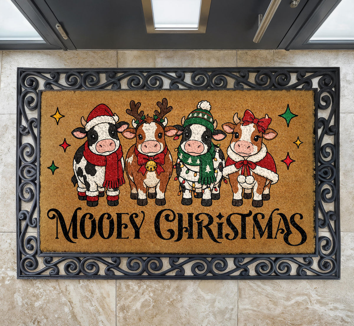 Mooey Christmas Doormat, Highland Cow Christmas Welcome Mat, Funny Christmas Door Mat, Farmhouse Holiday Decor, Coir Entryway Rug