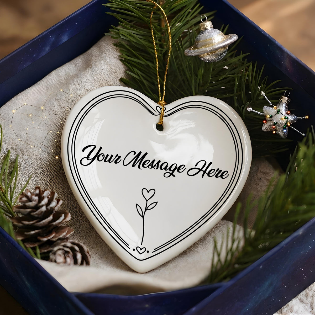 Custom Ceramic Heart Ornament, Personalized Christmas Ornament, Keepsake Gift for Couples, Holiday Tree Décor