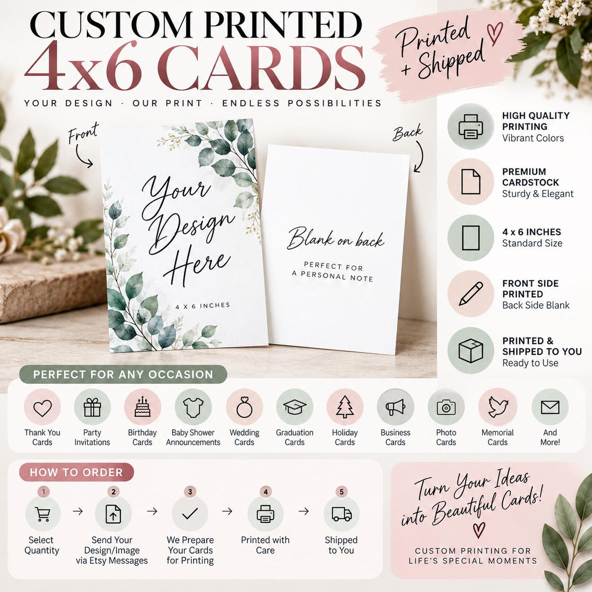 Custom 4x6 Printed Cards, Your Design, Professionally Printed (Physical Product)
