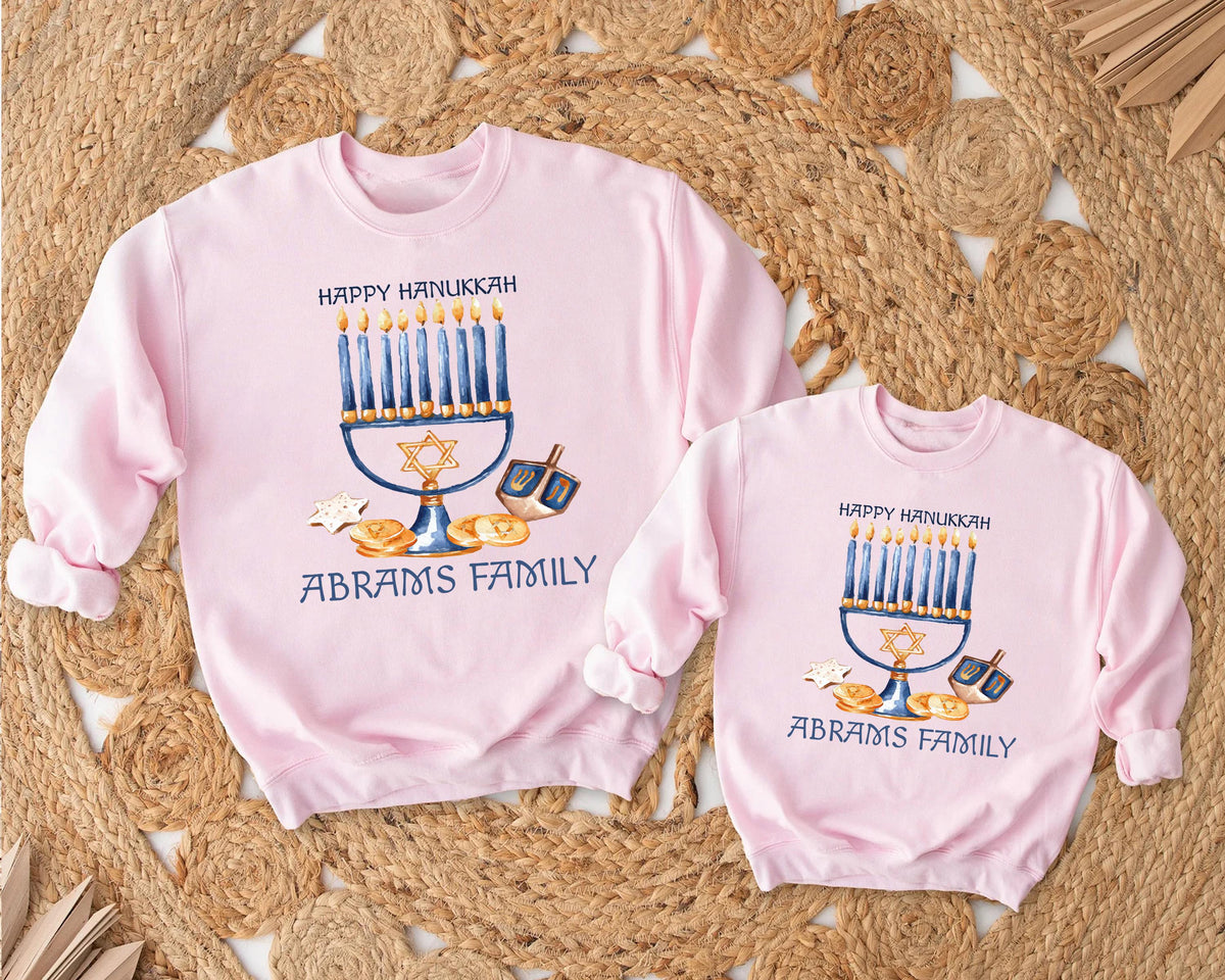 Personalized Hanukkah Family Shirt, Jewish Family Holiday Matching Tees, Menorah Sweatshirt