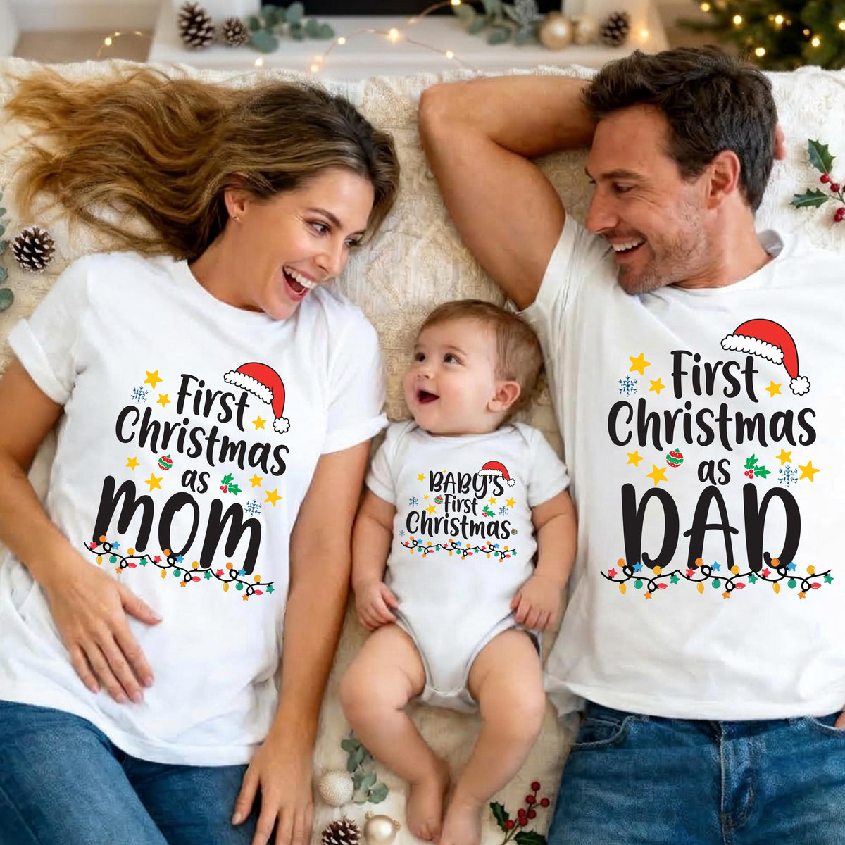 Christmas Family Matching Shirts, 1st Christmas Mom & Dad Gift Tee, Grandma Grandpa Xmas Sweatshirt