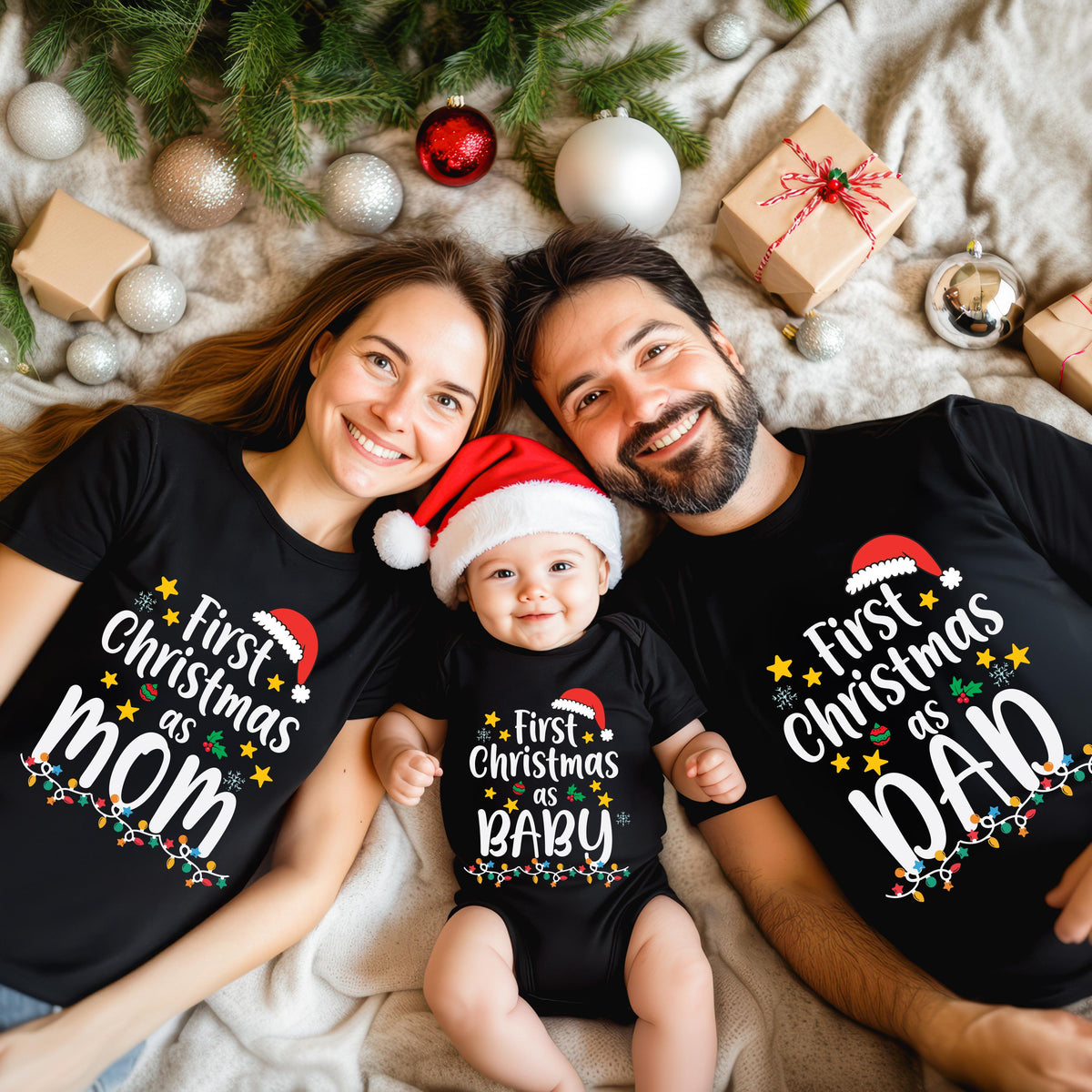 Christmas Family Matching Shirts, 1st Christmas Mom & Dad Gift Tee, Grandma Grandpa Xmas Sweatshirt