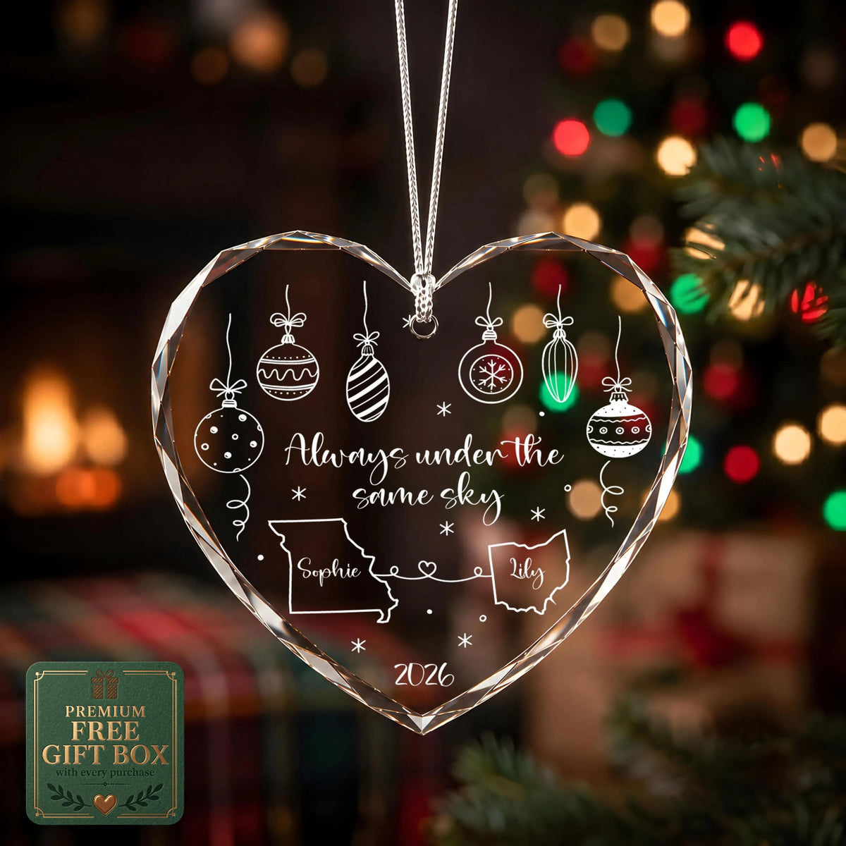 Personalized State to State Heart Ornament, Long Distance Glass or Ceramic Keepsake