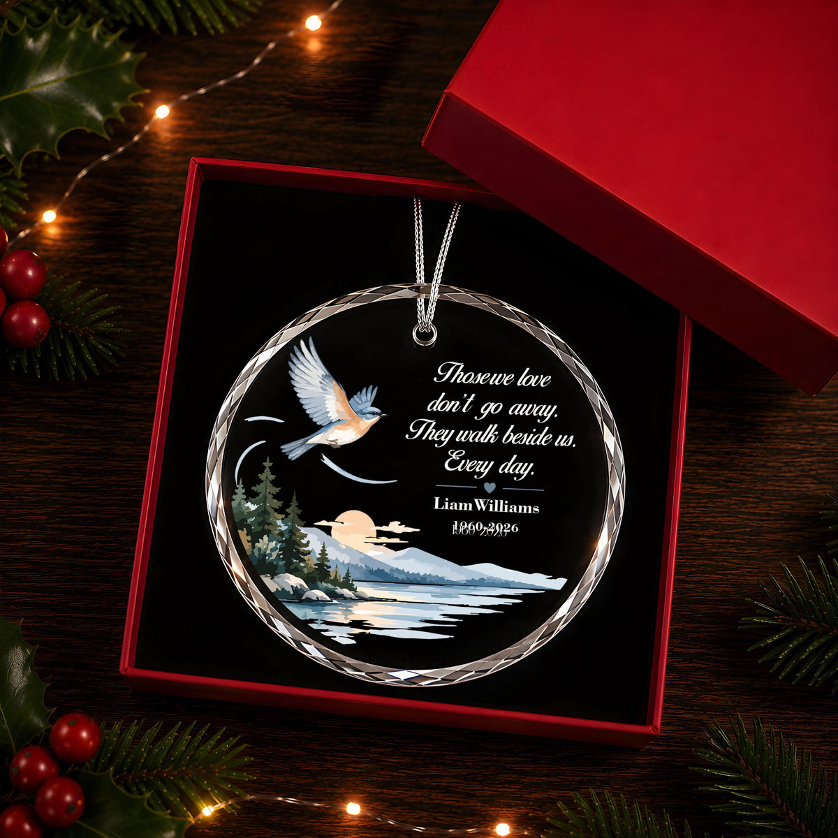 Personalized Memorial Ornament, Bluebird Remembrance Keepsake (Crystal Glass or Ceramic)